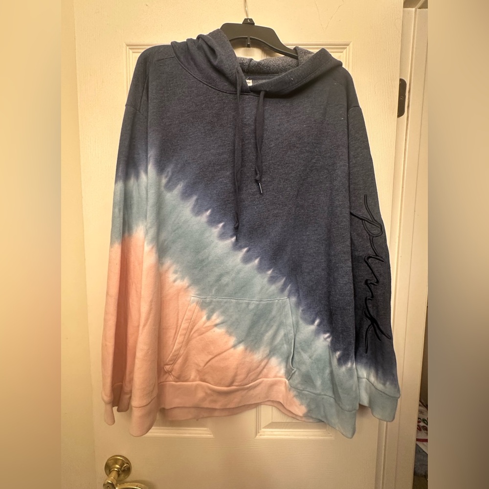PINK Victoria's Secret Blue and Pink Tie-Dye Hoodie